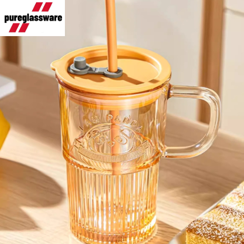 400ml Glass tumbler with straws and lids wholesale  