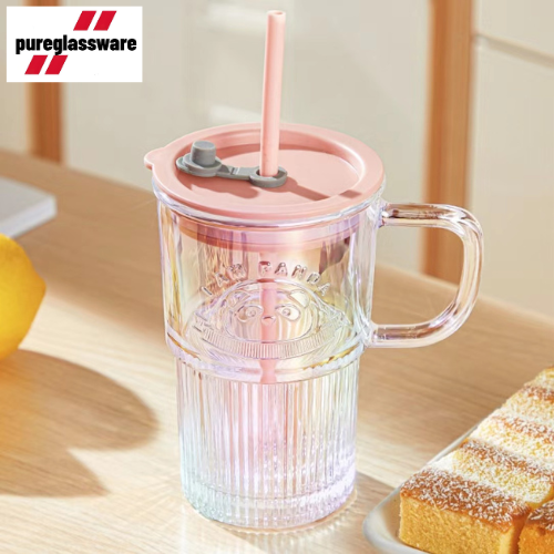 400ml Glass tumbler with straws and lids wholesale  