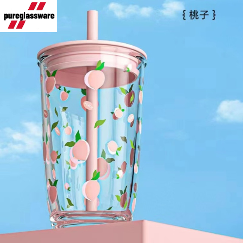 400ml glass tumbler with straw and fruit design wholesale