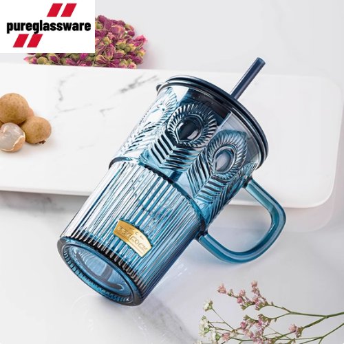 420ml glass cups iced coffee mug with straw and lid wholesale