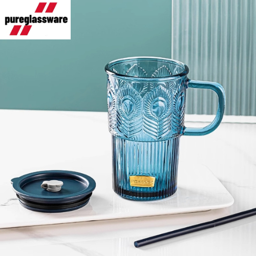 420ml glass cups iced coffee mug with straw and lid wholesale