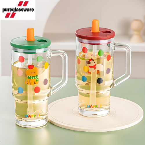 620ml large capacity glass cups with lid and straw wholesale
