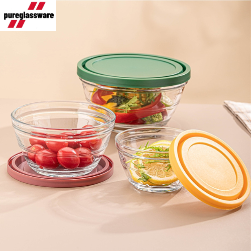 set of 3 resistant glass salad bowls with lids wholesale