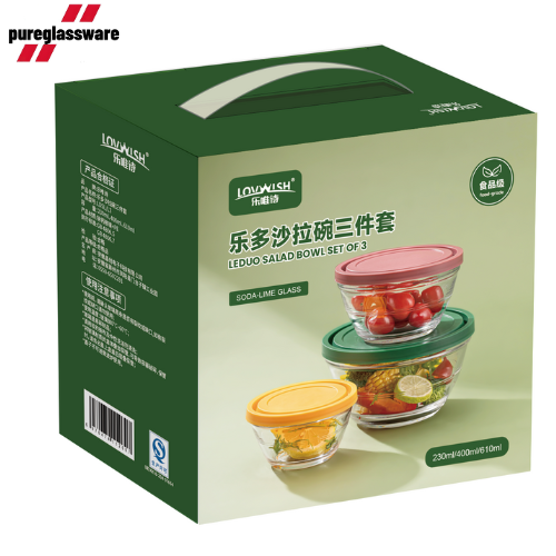 set of 3 resistant glass salad bowls with lids wholesale