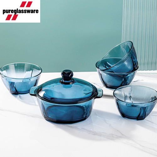 glass tableware set of 5 and large pot with bowl wholesale