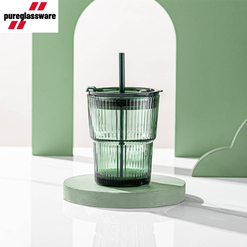 380ml glass coffee mug and glass cups with lids and straws wholesale
