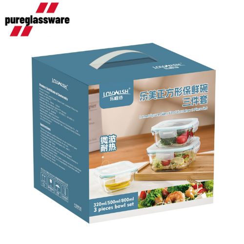 3 pcs glass food storage containers with snap lock lids wholesale