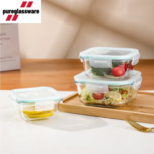 3 pcs glass food storage containers with snap lock lids wholesale