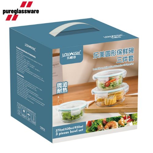 3 pcs glass food meal prep containers with snap lock lids wholesale