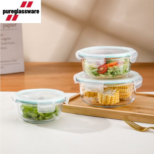 3 pcs glass food meal prep containers with snap lock lids wholesale