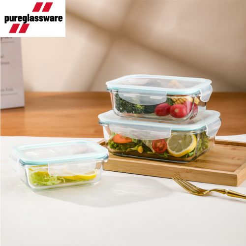 3 pcs food lunch box with lids and leakproof glass containers wholesale