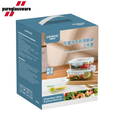 3 pcs food lunch box with lids and leakproof glass containers wholesale