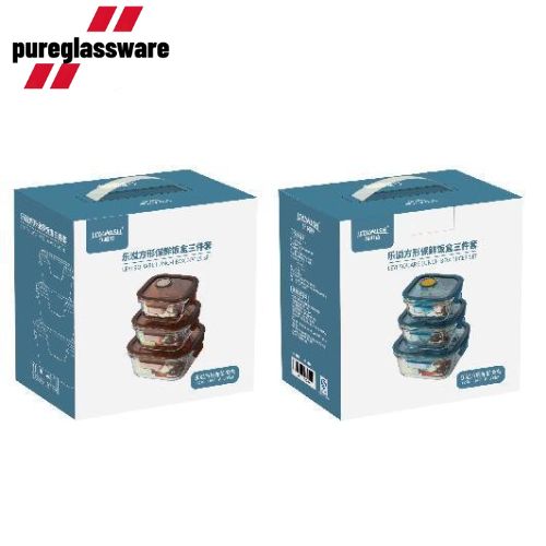 glass lunch box with lid and glass food storage set of 3 wholesale