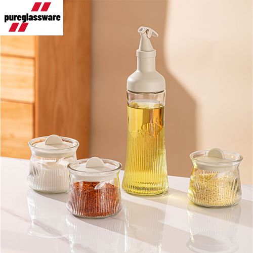 glass oil pot jar sets of 4 and dispenser bottle for kitchen wholesale