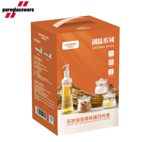 glass oil pot jar sets of 4 and dispenser bottle for kitchen wholesale