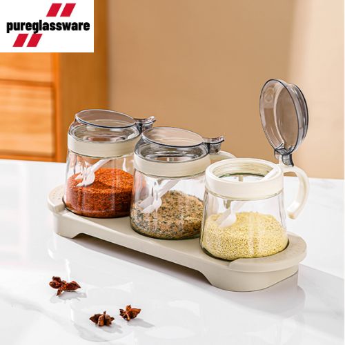 400ml glass spice jars with spoon seasoning and spices storage wholesale