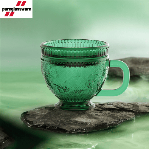 400ml green vintage style coffee glass mugs with lids wholesale