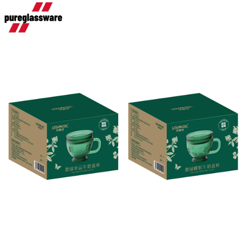 400ml green vintage style coffee glass mugs with lids wholesale