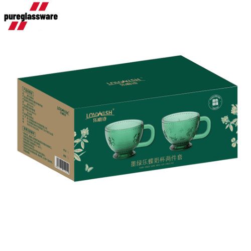400ml green vintage style coffee glass mugs set of 2 with lids wholesale