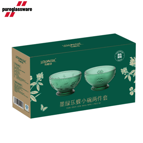 300ml green glass dessert bowls set of 2  for ice cream wholesale