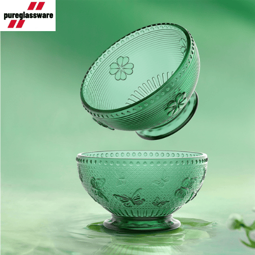 300ml green glass dessert bowls set of 2  for ice cream wholesale